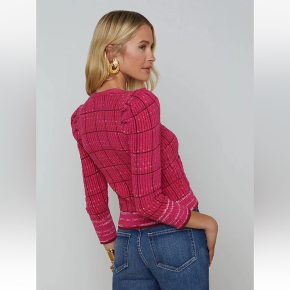 L'AGENCE
Jenni Tweed Waffle Stitch Button Front Cardigan in burgundy red size L - Picture 8 of 16